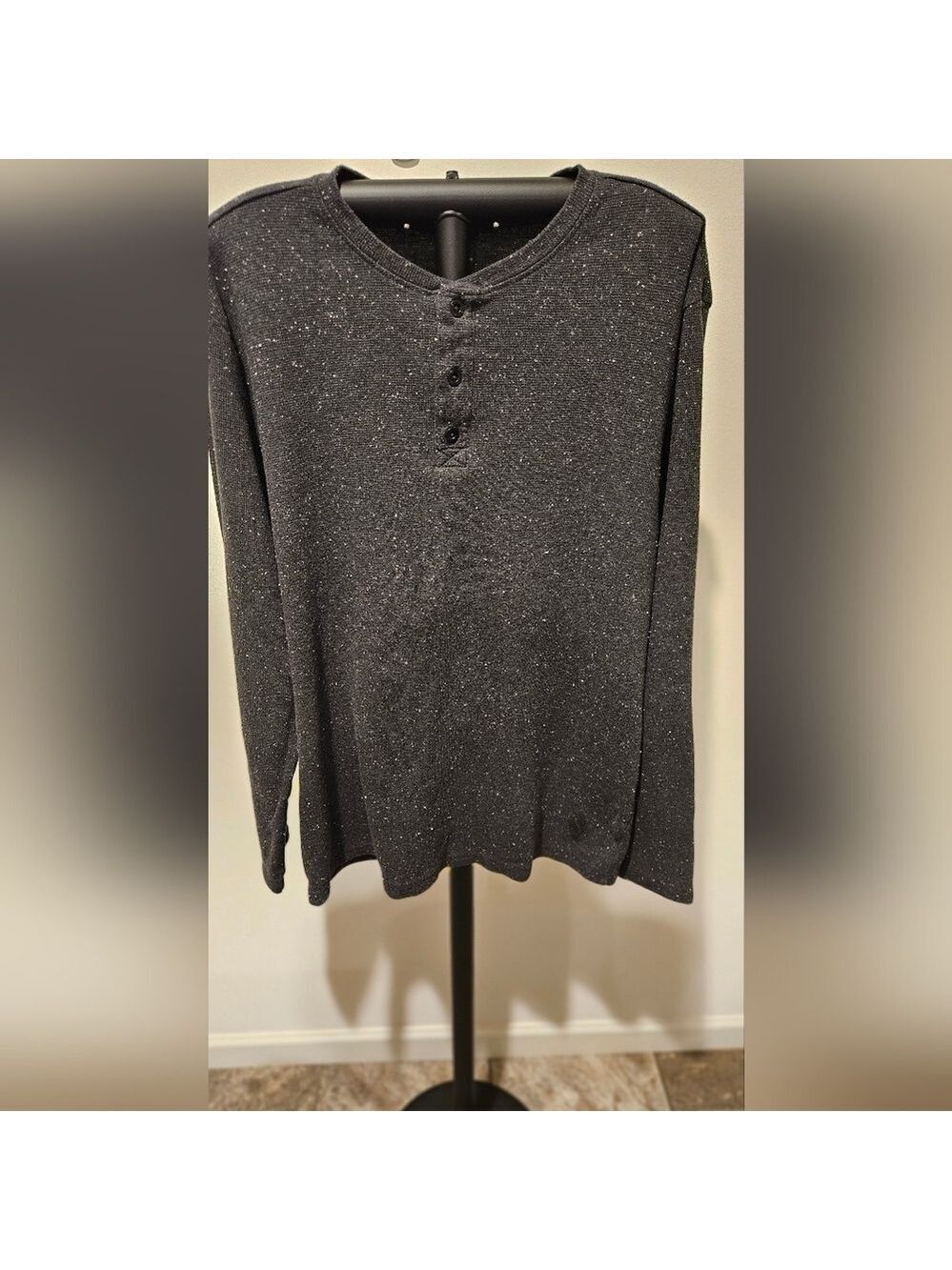 SKETCHERS WHITE SPECKLED CHARCOAL PULLOVER RIB KNIT MEN'S SHIRT SIZE LARGE